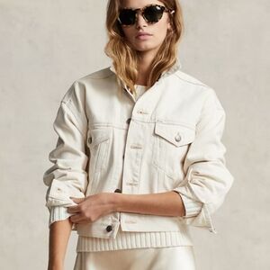 Vintage Polo Ralph Lauren Denim Trucker Jacket White Medium Oversized Boxy